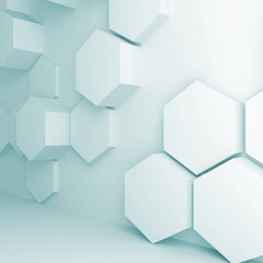 3d interior background with extruded hexagons
