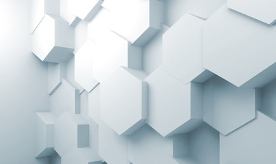 Hexagons pattern on wall, 3d illustration