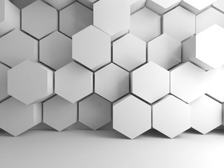 White hexagonal pattern on front wall, 3d