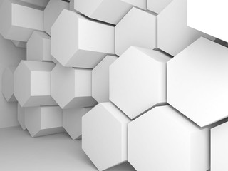 Hexagons installation on wall, 3d render