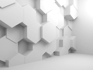 Hexagonal pattern on wall, 3d render