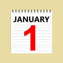 January 1. Calendar icon. Calendar sheet. New Year day