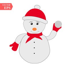 Isolated snowman on a snowboard. Vector illustration on white background.