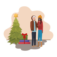 couple with christmas tree and gifts