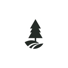 Monochrome illustration with a wild spruce logo on a white background, Fir-tree black icon, silhouette and vector logo. Flat isolated element. Nature sign and symbol.