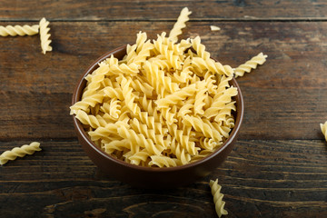 raw pasta spirals in a plate