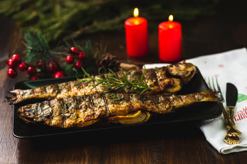 Grilled trout stuffed with vegetables