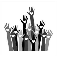 Fototapeta premium Volunteer concept with hands of different skin tones with heart in palms.