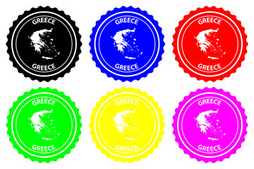 Greece - rubber stamp - vector, Hellenic Republic (Hellas) map pattern - sticker - black, blue, green, yellow, purple and red