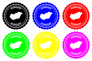 Hungary - rubber stamp - vector, Hungary map pattern - sticker - black, green, yellow, purple, blue and red