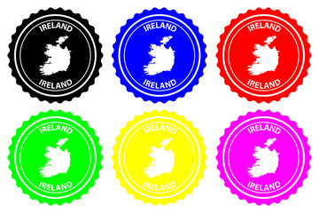 Ireland - rubber stamp - vector, Republic of Ireland map pattern - sticker - black, blue, green, yellow, purple and red