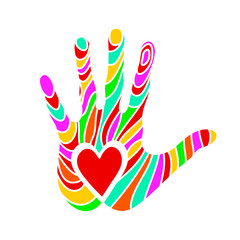 Heart in the palm of your hand. Vector illustration of the icon of cordiality and kindness.