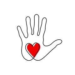 Heart in the palm of your hand. Vector illustration of the icon of cordiality and kindness.