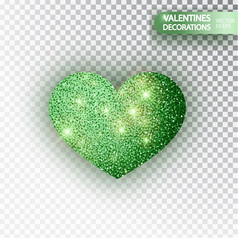 Heart green glitter isoleted on transparent background. Green sparkles heart. Valentine Day symbol. Love concept design. Vector illustration 10 eps