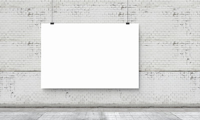White banner on a white brick wall background