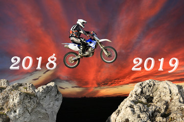 Nowy rok, 2018-2019, motokross. - obrazy, fototapety, plakaty