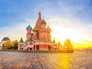 Moscow, Red Square, Panorama of St. Basil's Cathedral at dawn, nobody