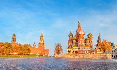 Moscow, panorama of Red Square, St. Basil's Cathedral, tourist attractions of Russia