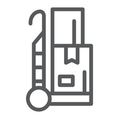 Trolley line icon, cargo and package, hand truck sign, vector graphics, a linear pattern on a white background.