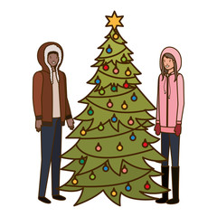 couple with christmas tree avatar character