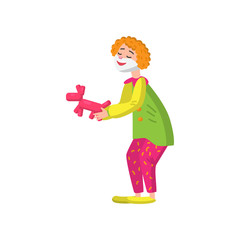 Funny clown in beautiful color clothes. Cute clown fun and entertains the audience.
