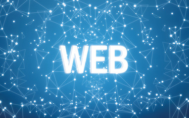 Web on digital interface and blue network background
