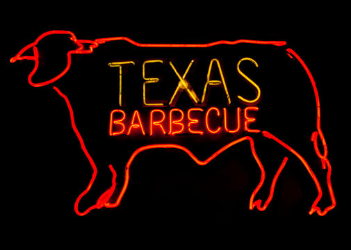 Texas Barbecue Neon With Steer.