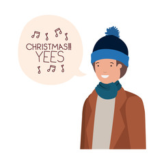 man with winter clothes and speech bubble