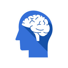 Human profile with brain vector icon. Idea symbol. Thinking concept in flat style for graphic design