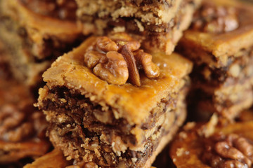 baklava - eastern confectionery made of puff pastry with nuts and honey.