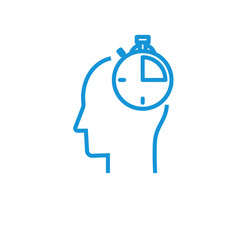 Illustration of time management icon concept. Human, clock in mind icon