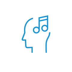 Head with musical note. Music on mind icon