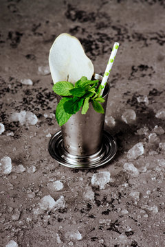 Cocktail Mint julep with ice isolated on white background