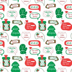 Seamless pattern holiday speech bubbles with christmas greetings: merry christmas, happy holiday, let it snow etc. Vector illustration.
