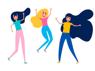 Fototapeta premium Happy young girls best friends girls jumping. Vector illustration
