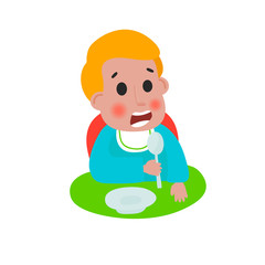 Little baby with spoon. Isolated on white. Vector illustration