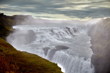 Two-level Gullfoss Waterfall, Iceland’s Golden Ring