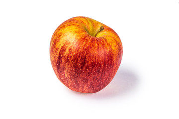 Red Gala apple with stem isolated on white background
