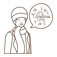 man with winter clothes and speech bubble