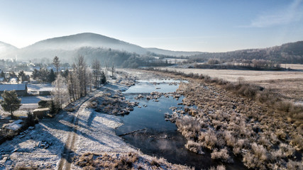 DRON Bieszczasy zima śnieg 