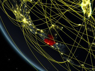 Guatemala on planet Earth from space at night with network. Concept of international communication, technology and travel.