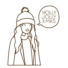 woman with winter clothes and speech bubble
