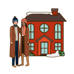 couple with house in winter avatar character