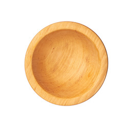 Wooden bowl isolated on white background,top view
