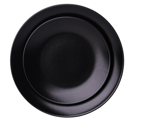black plate isolated on white background,top view