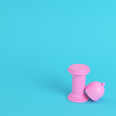 Pink plate with dome on ancient column bright blue background in pastel colors