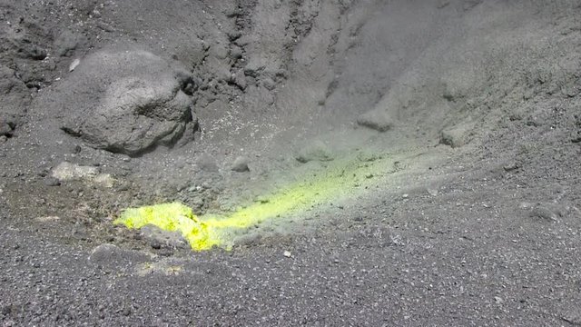 Volcanic activity, sulfur fumarole and hot gas on the slope of Ebeko volcano, Northern Kuriles, Paramushir Island