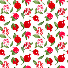 Seamless pattern with hand-drawn pomegranates