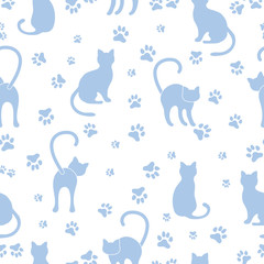 Seamless pattern with cats and traces.