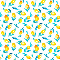 Seamless pattern with watercolor lemons
